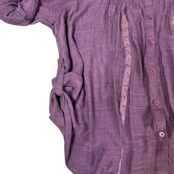 LOVE IS ALL Lagenlook Purple Button Front Pleated Tunic Blouse M - Picture 7 of 10